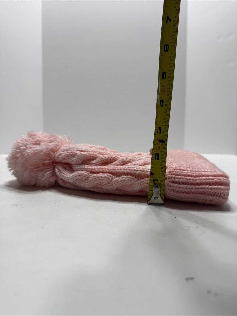 Soft Pink Cable-Knit Pom Pom Beanie for Kids
